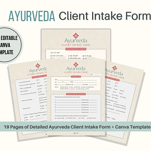 Ayurveda Client Intake Form PDF & Editable Canva Template, Alternative Medicine, Medical History Form For Ayurvedic Practitioner Therapists Coaches