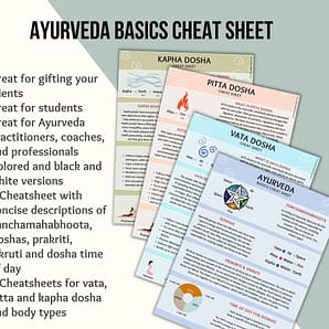 Spanish - Ayurveda Basics Cheat Sheet Guide, Colored + Black And White Set Guide Ayurvedic